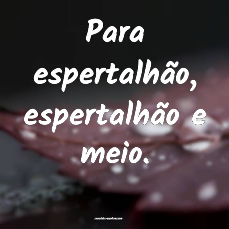 Para espertalhão, espertalhão e meio.
...