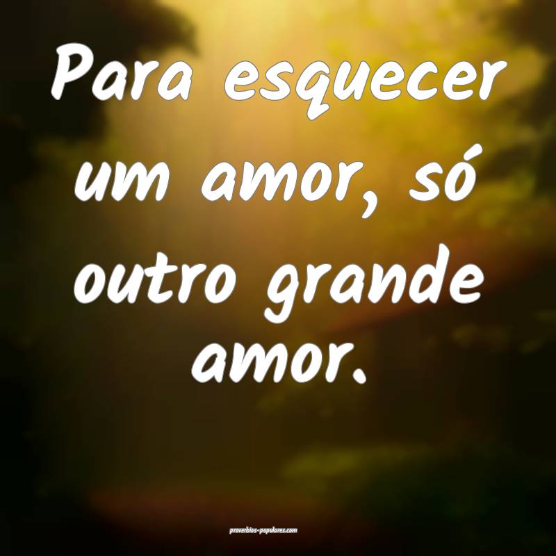 Para esquecer um amor, só outro grande amor.
...