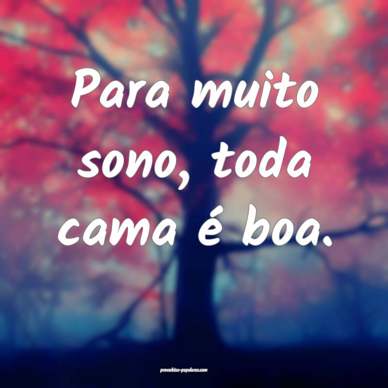 Para muito sono, toda cama é boa.
 ...
