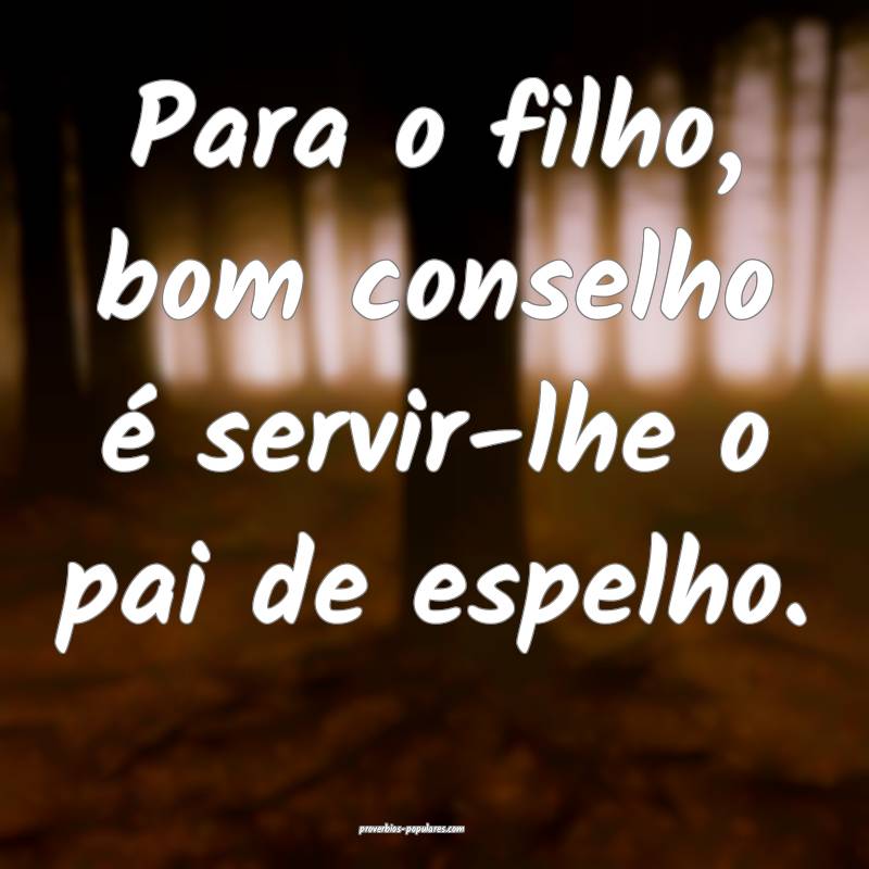 Para o filho, bom conselho é servir-lhe o pai de espelho.
...