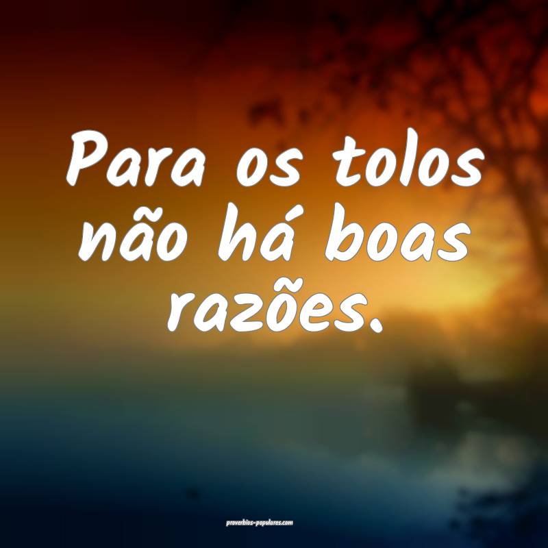 Para os tolos não há boas razões.
...