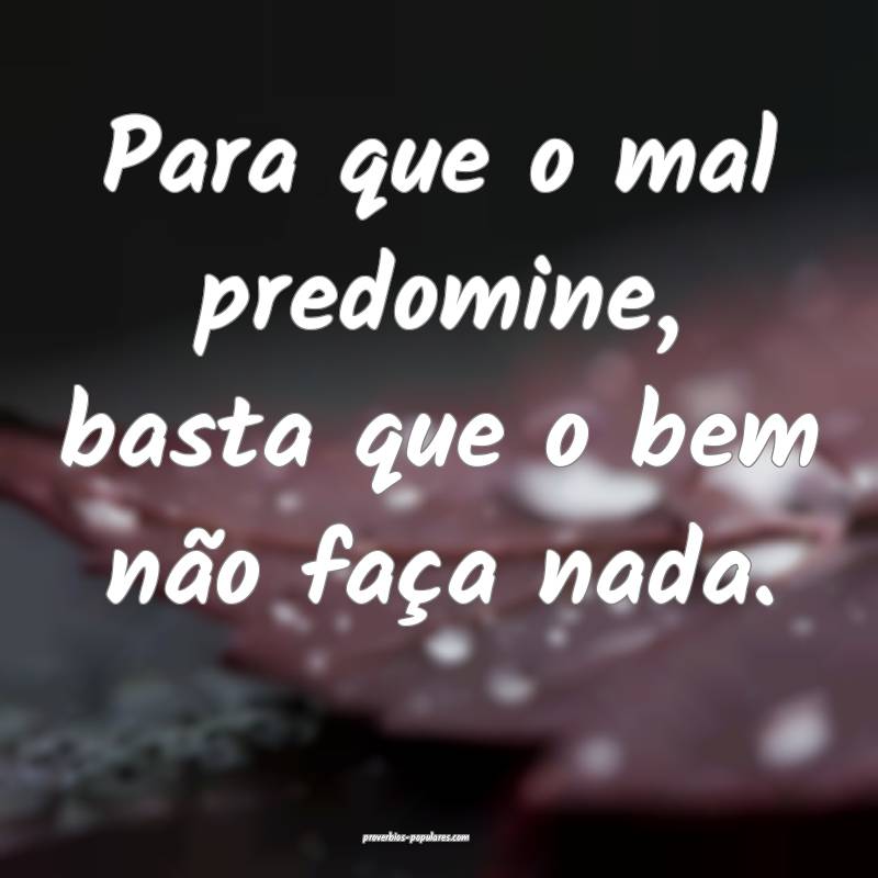 Para que o mal predomine, basta que o bem não faça nada.
...