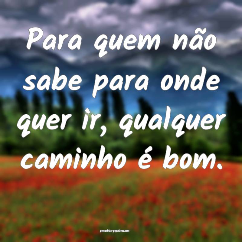 Para quem não sabe para onde quer ir, qualquer caminho é bom.
...