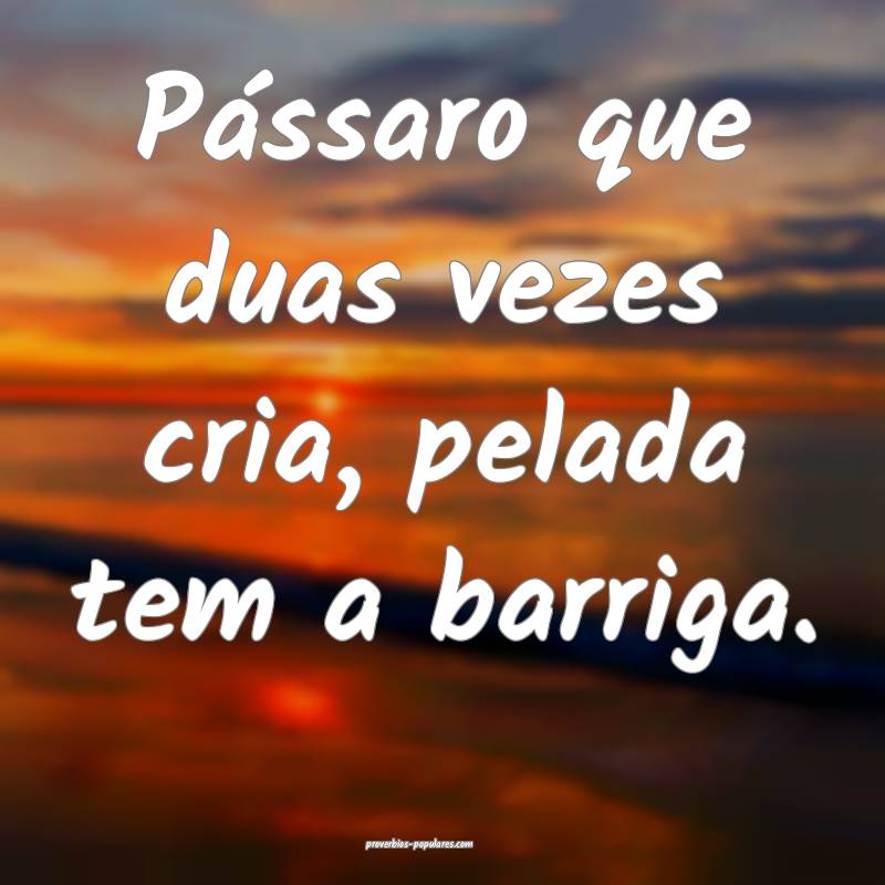 Pássaro que duas vezes cria, pelada tem a barriga ...