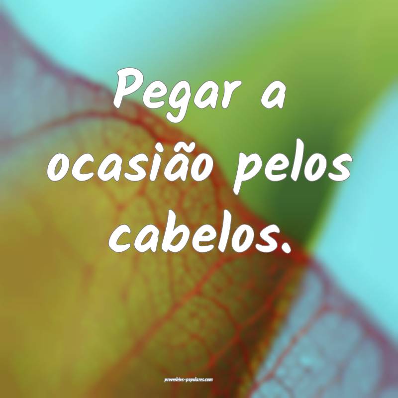 Pegar a ocasião pelos cabelos.
...