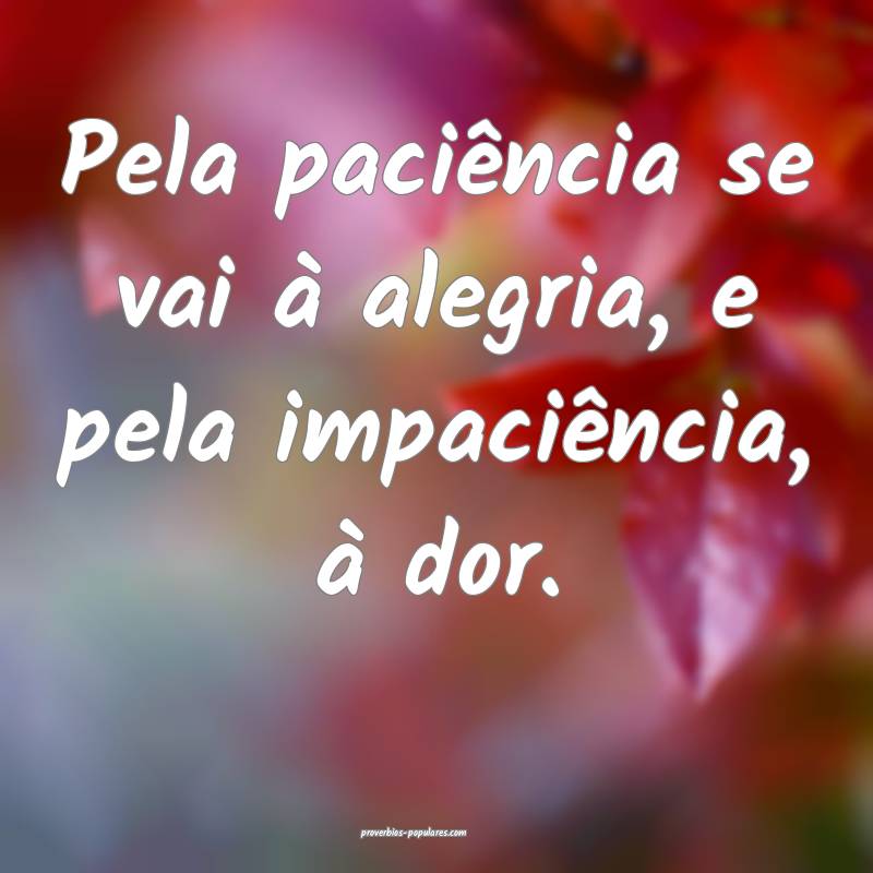 Pela paciência se vai à alegria, e pela impaciê ...