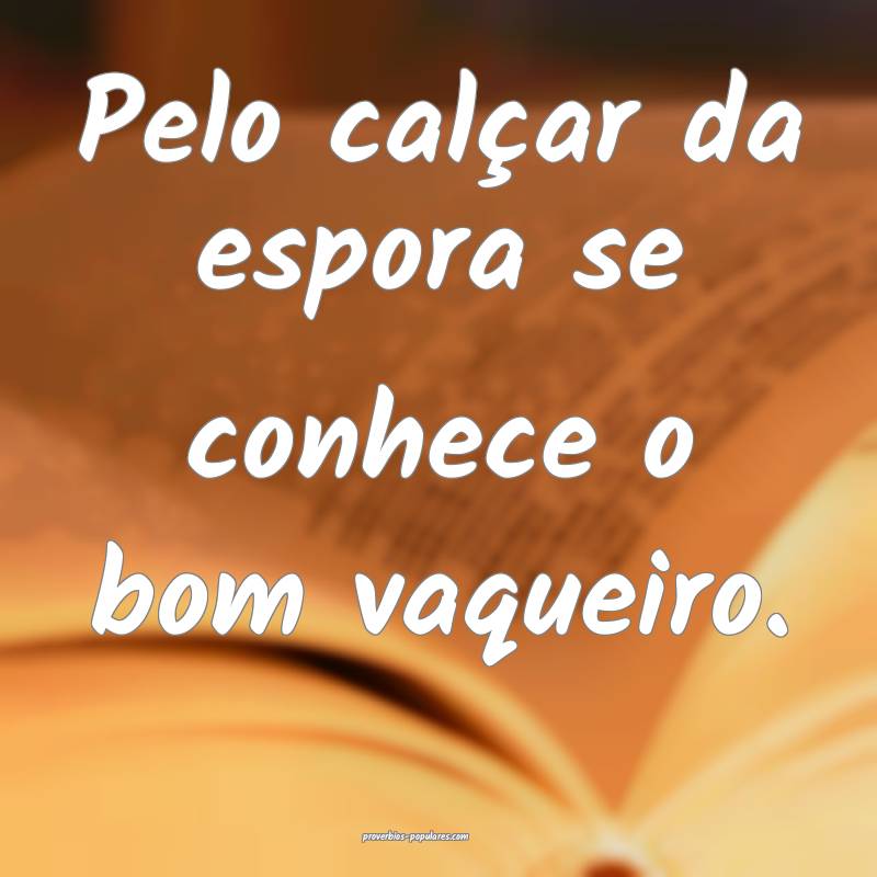 Pelo calçar da espora se conhece o bom vaqueiro.
 ...