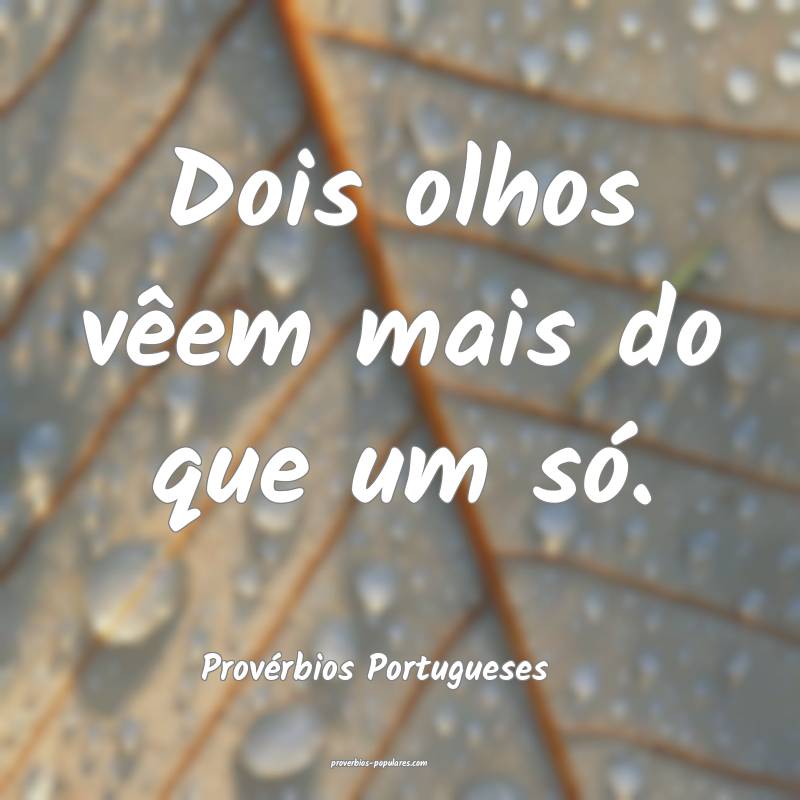 Dois olhos vêem mais do que um só.
...