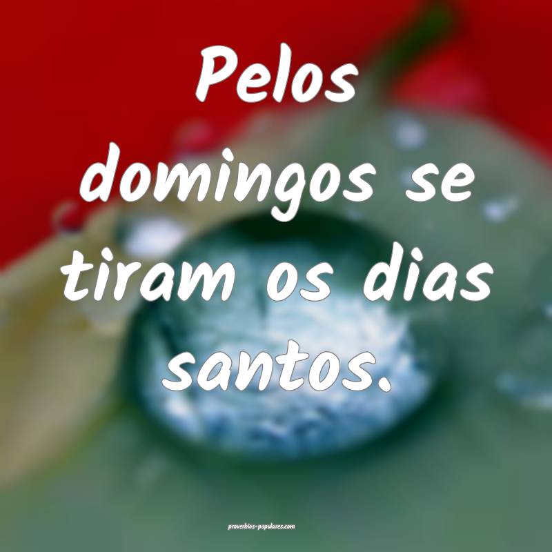 Pelos domingos se tiram os dias santos.
...