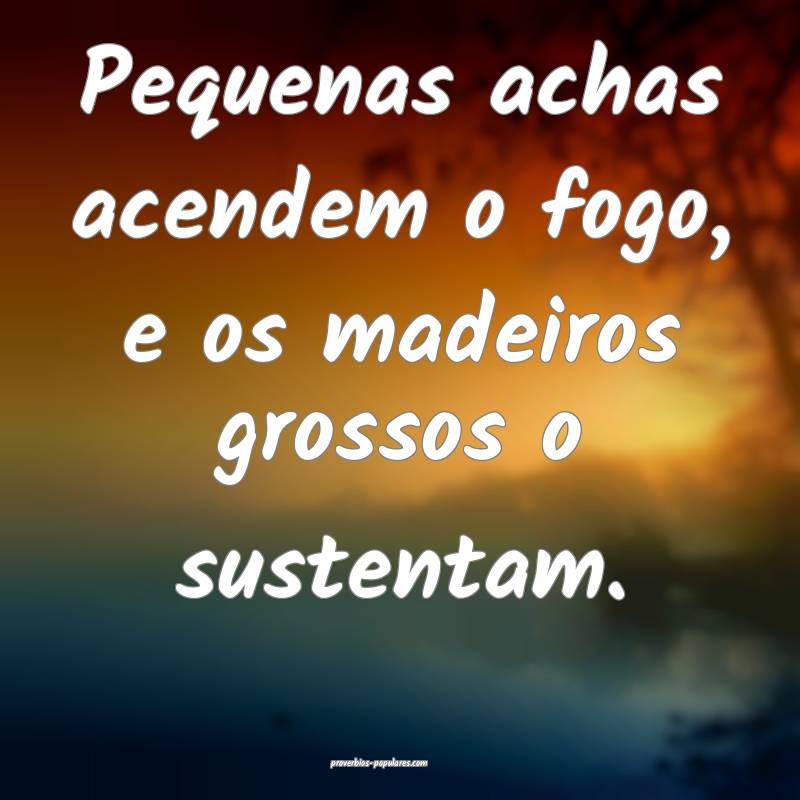 Pequenas achas acendem o fogo, e os madeiros grossos o sustentam.
...