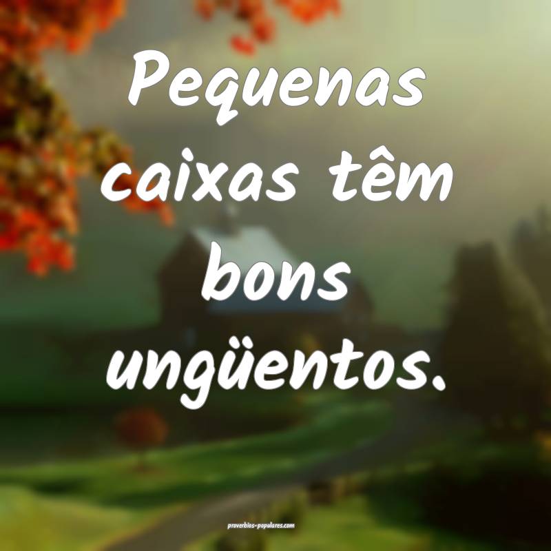 Pequenas caixas têm bons ungüentos.
...