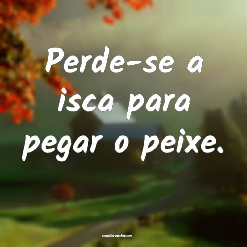 Perde-se a isca para pegar o peixe.
...