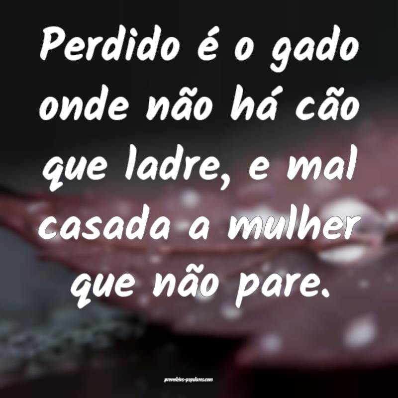 Perdido é o gado onde não há cão que ladre, e mal casada a mulher ...