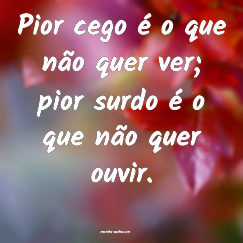 Pior cego é o que não quer ver; pior surdo é o que não quer ouvir....