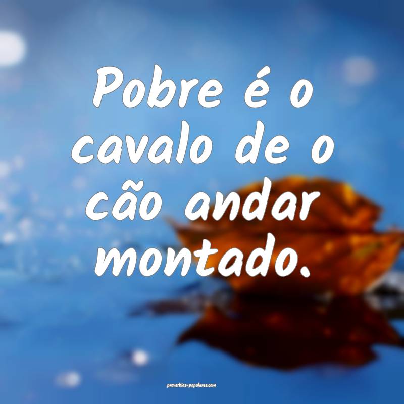 Pobre é o cavalo de o cão andar montado.
 ...