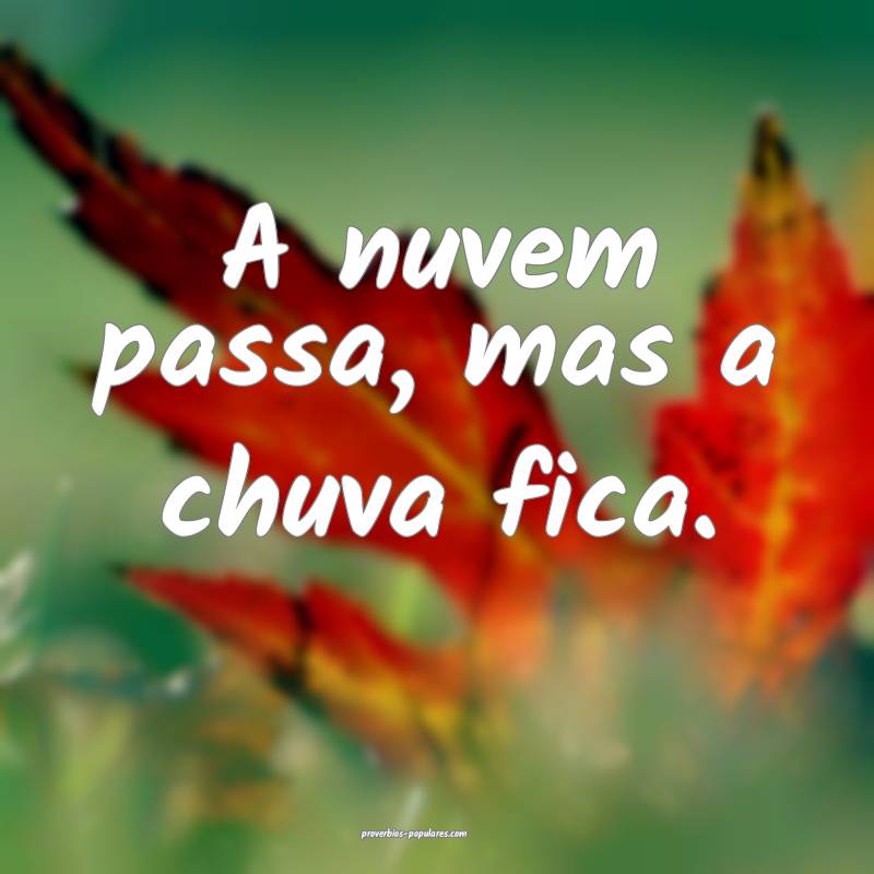 A nuvem passa, mas a chuva fica.
...