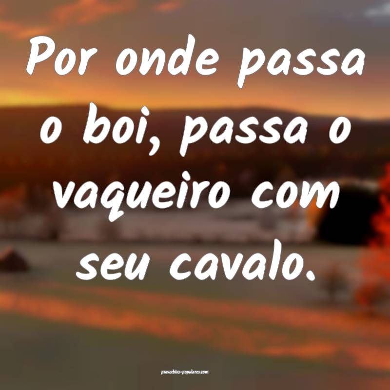 Por onde passa o boi, passa o vaqueiro com seu cavalo.
...