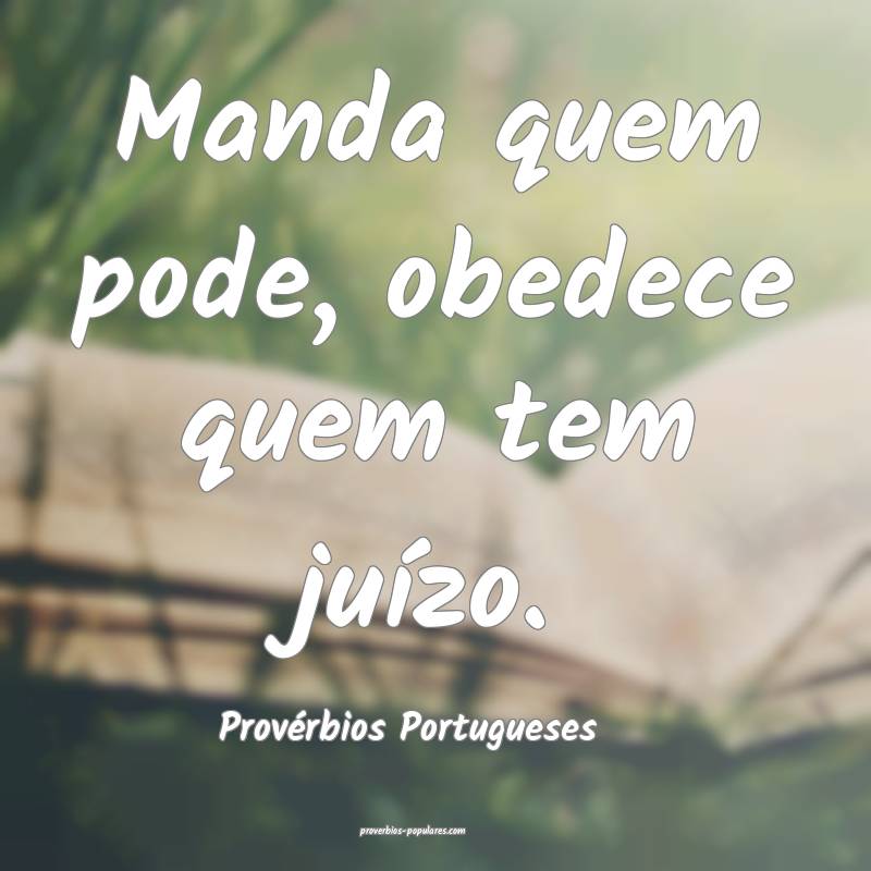 Manda quem pode, obedece quem tem juízo.
...