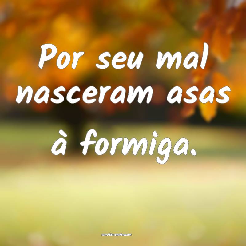 Por seu mal nasceram asas à formiga.
...
