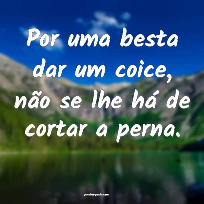 Por uma besta dar um coice, não se lhe há de cor ...