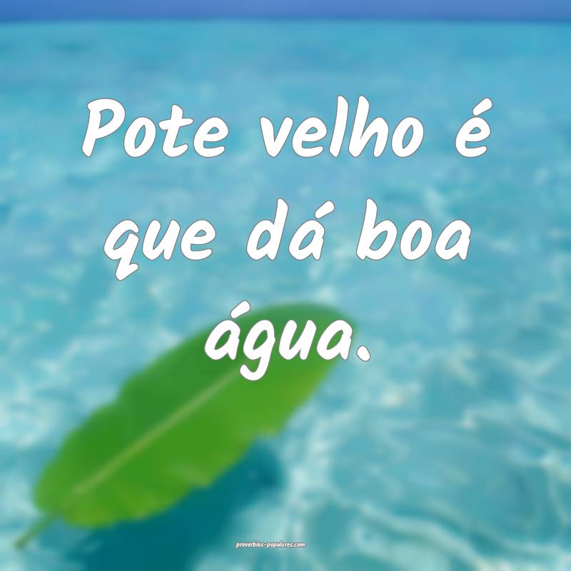 Pote velho é que dá boa água.
...