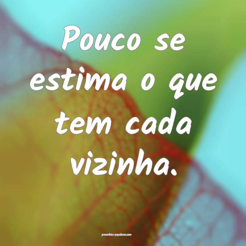 Pouco se estima o que tem cada vizinha.
...