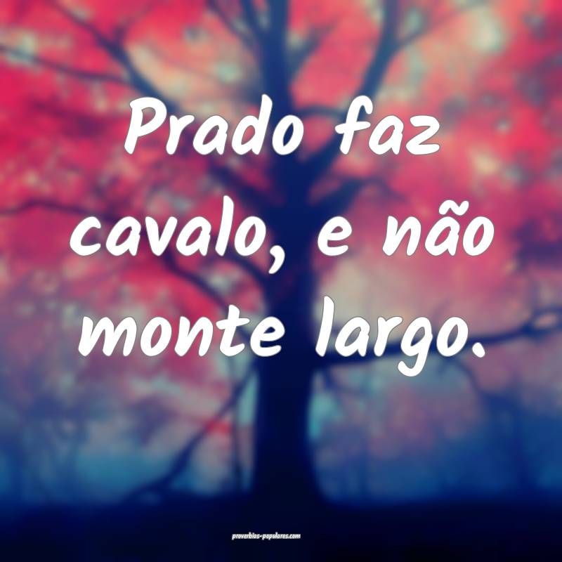 Prado faz cavalo, e não monte largo.
 ...