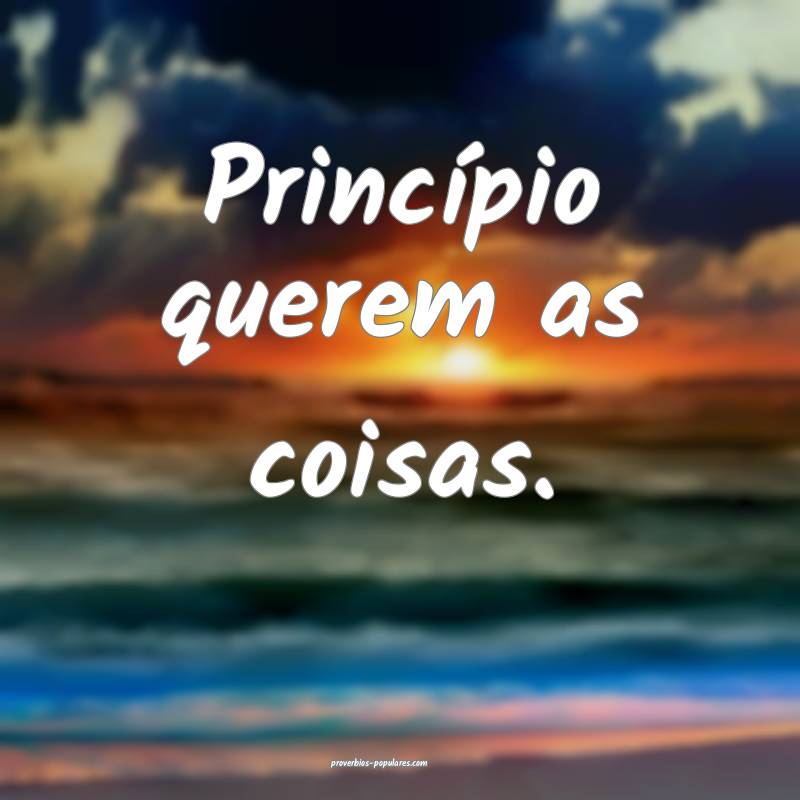 Princípio querem as coisas.
 ...