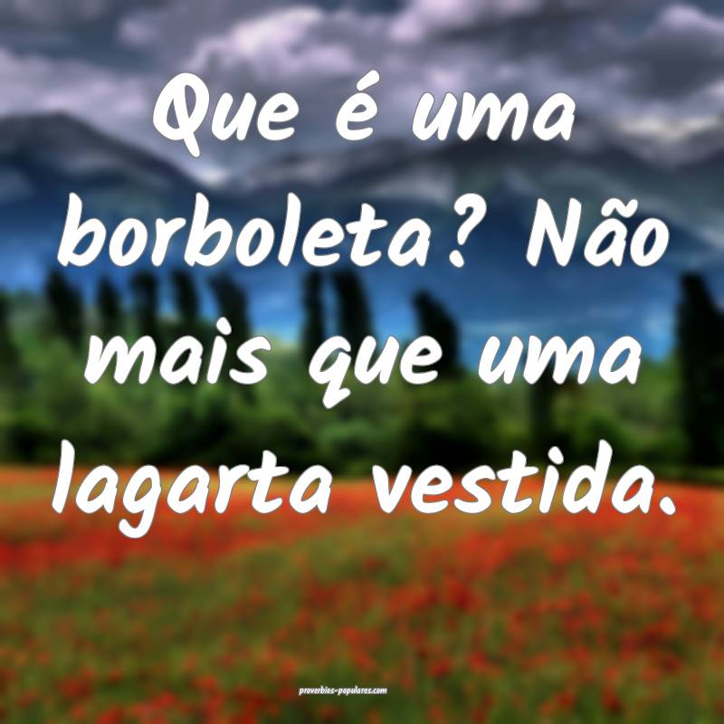 Que é uma borboleta? Não mais que uma lagarta vestida.
...