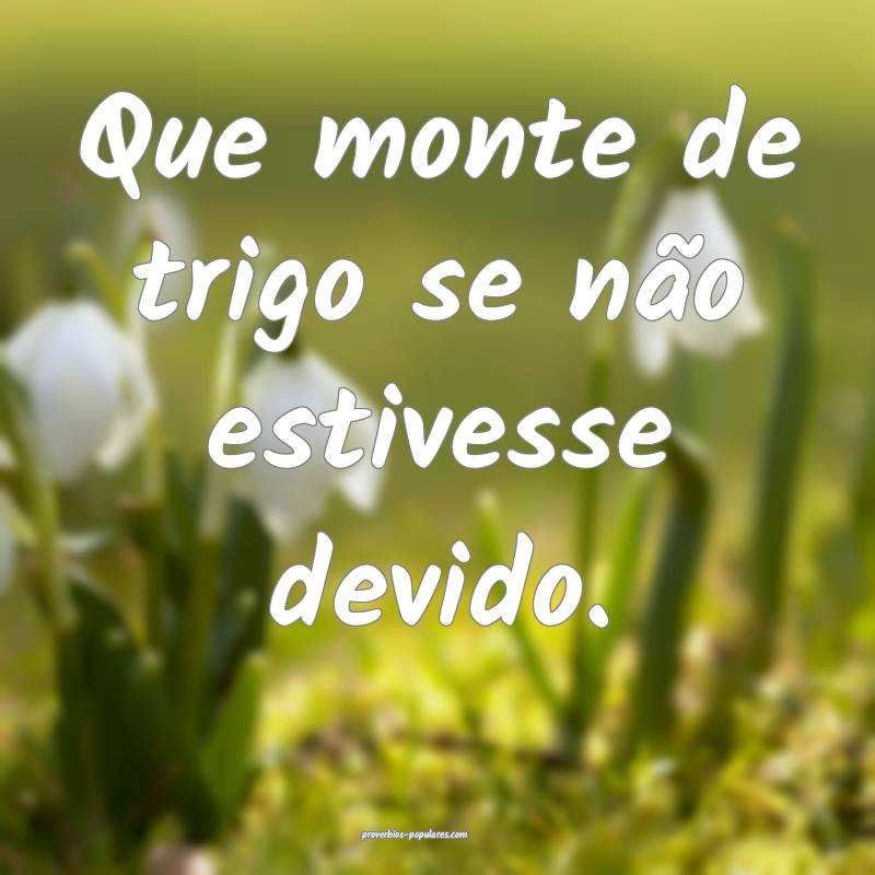 Que monte de trigo se não estivesse devido.
 ...