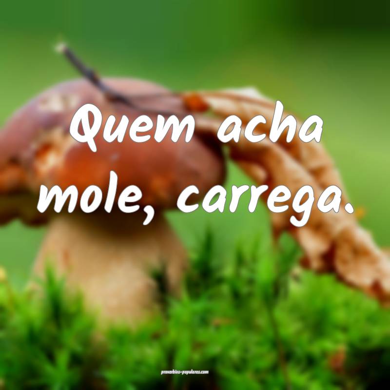 Quem acha mole, carrega.
...