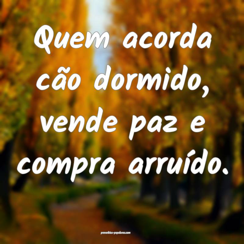 Quem acorda cão dormido, vende paz e compra arruído.
...
