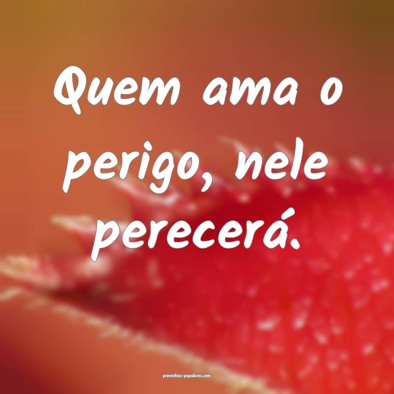 Quem ama o perigo, nele perecerá.
...