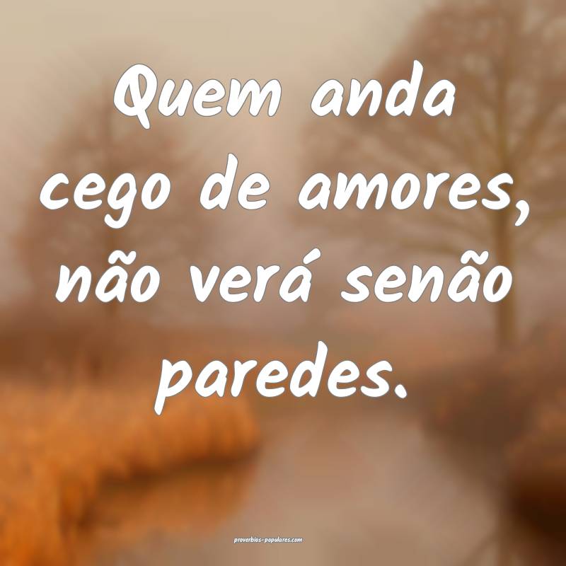 Quem anda cego de amores, não verá senão paredes.
...