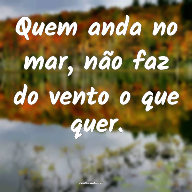 Quem anda no mar, não faz do vento o que quer.
...