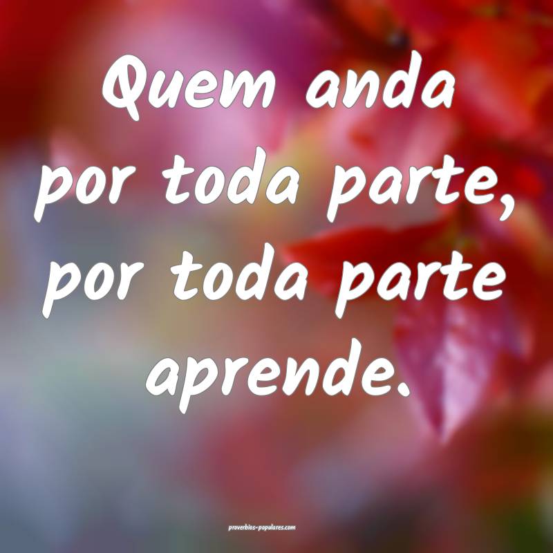 Quem anda por toda parte, por toda parte aprende.
...