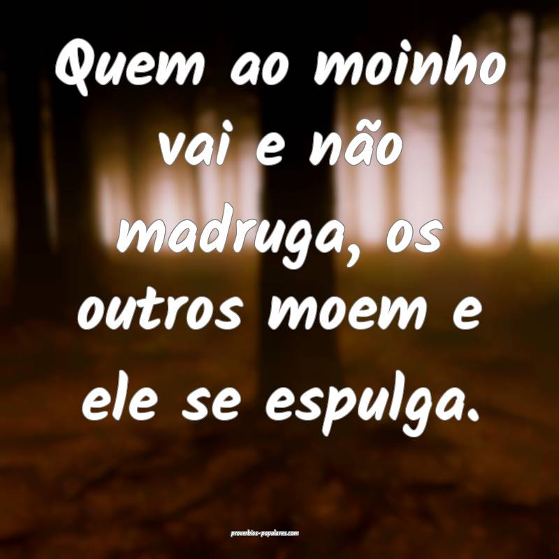 Quem ao moinho vai e não madruga, os outros moem e ele se espulga.
...