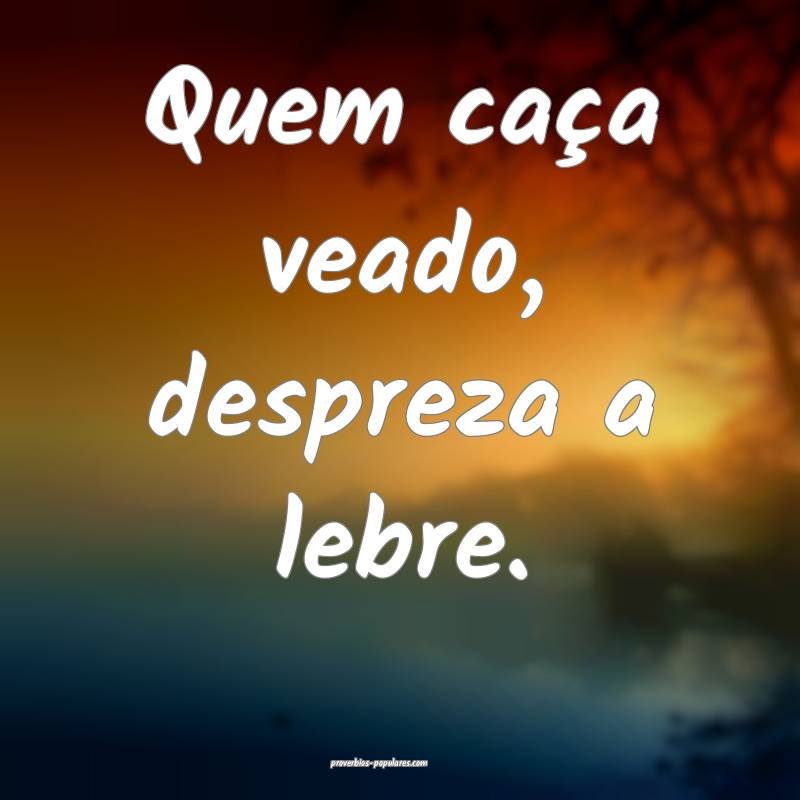 Quem caça veado, despreza a lebre.
...