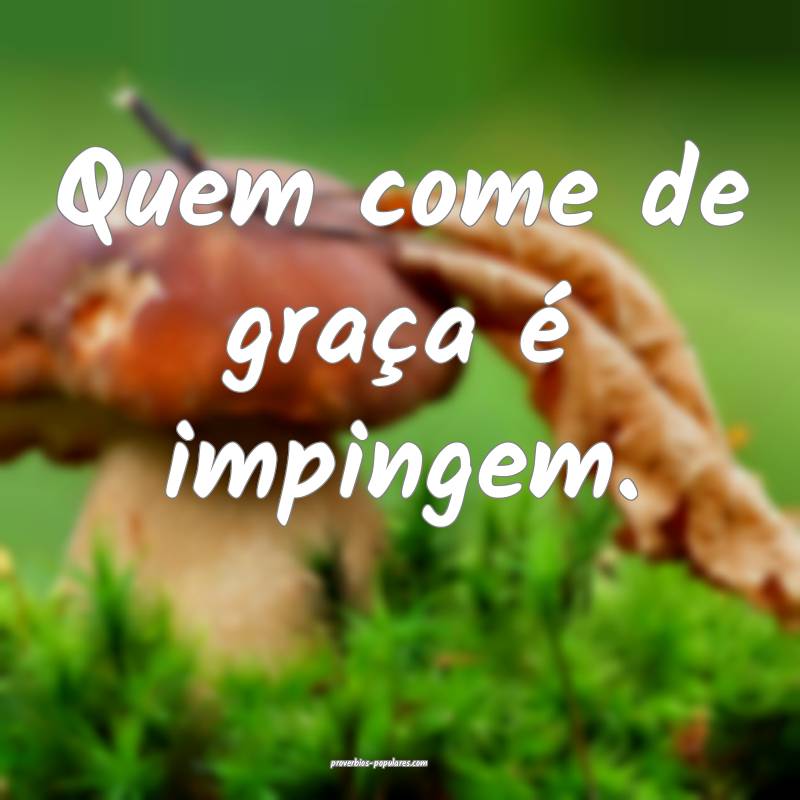 Quem come de graça é impingem.
 ...