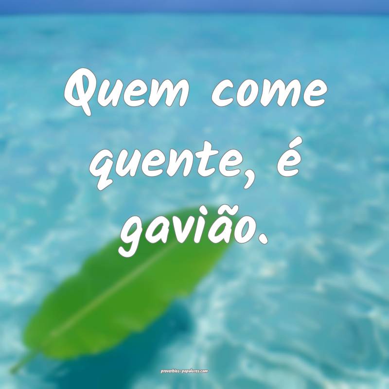 Quem come quente, é gavião.
...