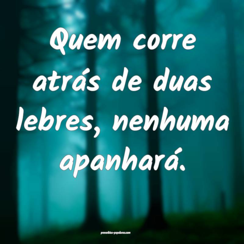 Quem corre atrás de duas lebres, nenhuma apanhará.
...