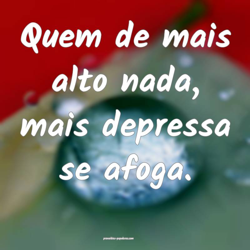 Quem de mais alto nada, mais depressa se afoga.
...