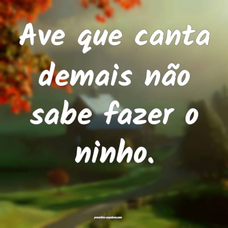 Ave que canta demais não sabe fazer o ninho.
...