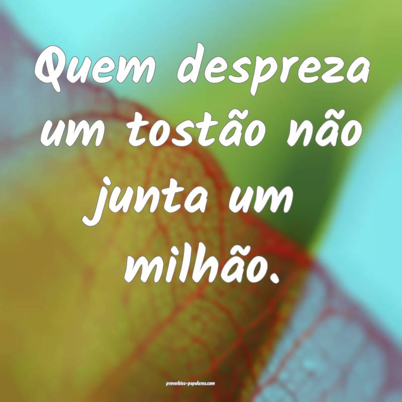 Quem despreza um tostão não junta um milhão.
...