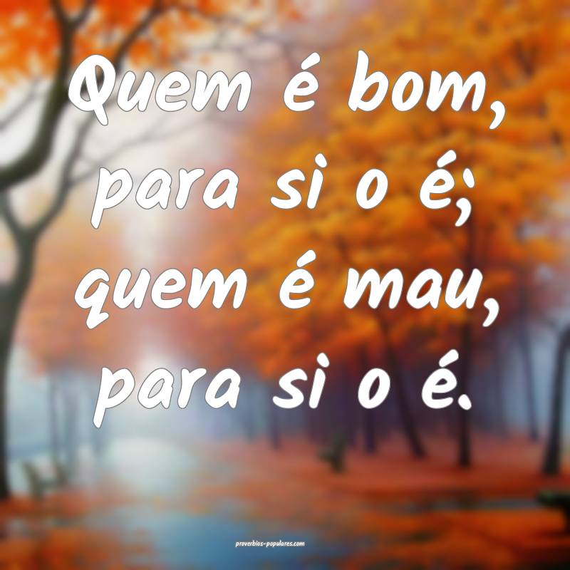 Quem é bom, para si o é; quem é mau, para si o é.
...