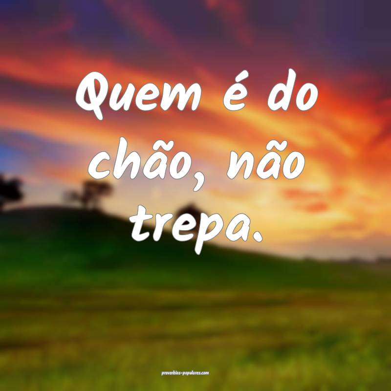 Quem é do chão, não trepa.
 ...