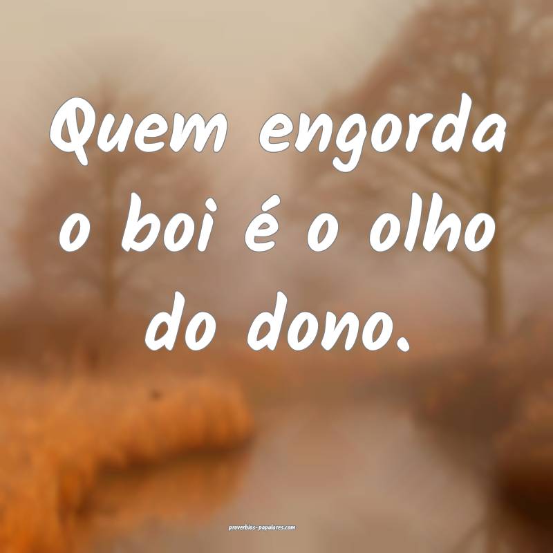 Quem engorda o boi é o olho do dono.
...