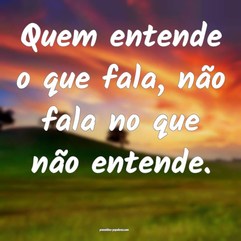Quem entende o que fala, não fala no que não entende.
...