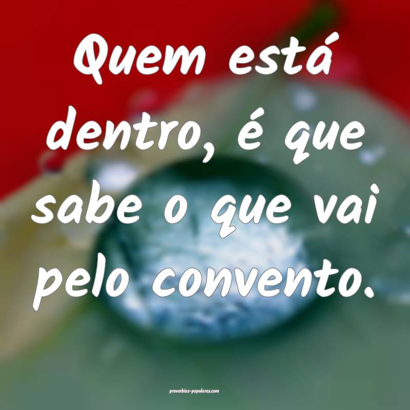 Quem está dentro, é que sabe o que vai pelo convento.
...