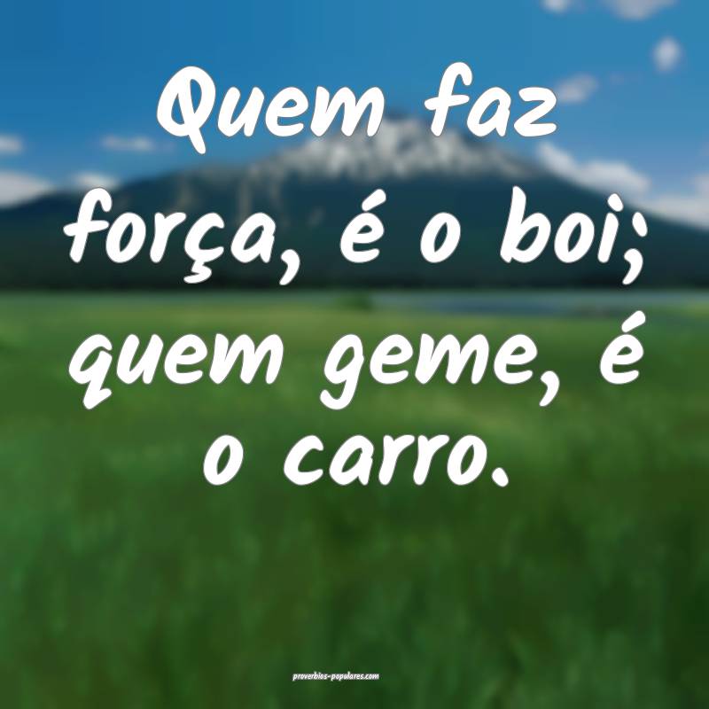 Quem faz força, é o boi; quem geme, é o carro.
...